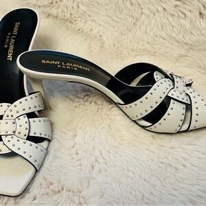 Saint Laurent White Studded Knot Mules